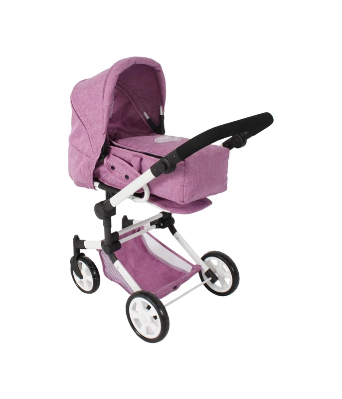 Bayer Chic 2000 Jara 3-in-1 Combination Doll Pram - Jeans Pink - Foldable, Height-Adjustable Handle 47-78 cm - Carry Bag - Dolls up to 52 cm, 4-8 J, 27.56 x 16.14 x 33.46 in