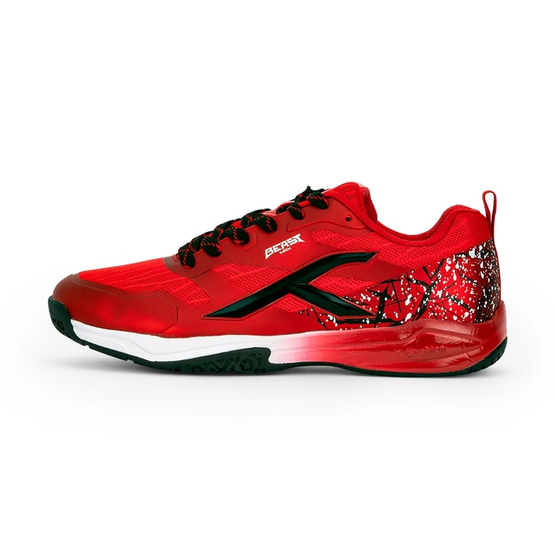 HUNDRED Beast Max Non-Marking Professional Badminton Shoes for Men | Material: Polyester/TPU | Suitable for Indoor Tennis/Squash/Basketball & Padel Red Black
