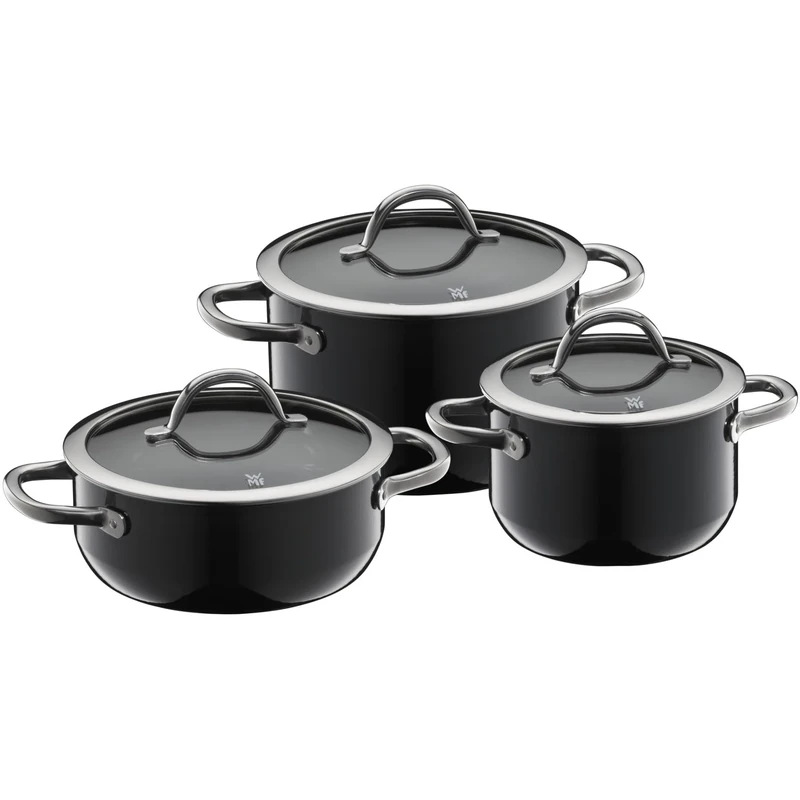 WMF Fusiontec Inspire Induction 3-Piece Saucepan Set with Glass Lid, Induction Pots Set, High-Tech Ceramic, Scratch-Resistant, Uncoated, Black