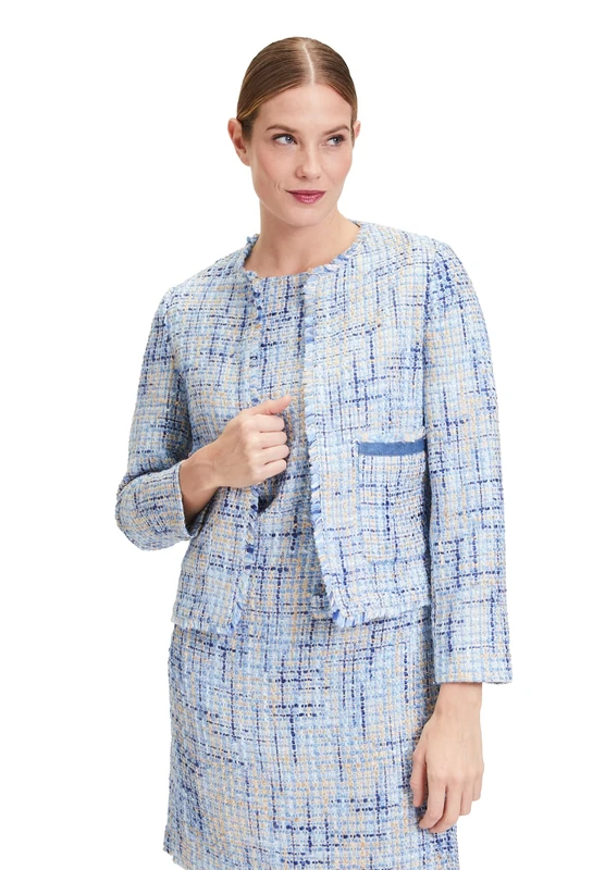 Cartoon Women's Tweed Blazer with Pockets, Blue, 16