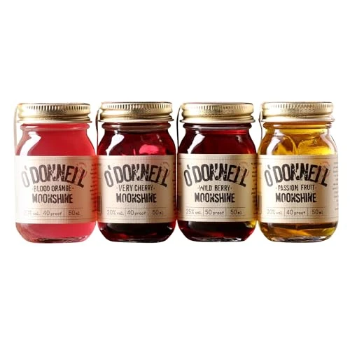 O'Donnell Moonshine Mini Liqueur Gift Set "Summer" | 4 x 50ml | Natural Ingredients | Vegan | Premium Liqueur | American Tradition | 20-25% ABV | 40-50 proof | Gift Idea | Mason Jar | Shots