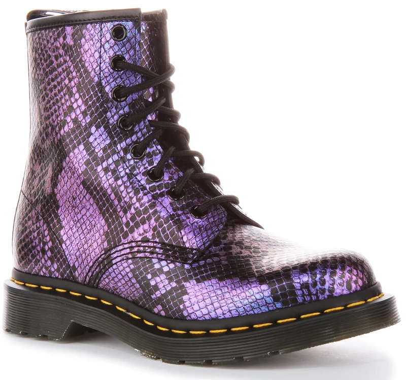 DR. MARTENS 31027719 8 Eye Boot Women Black/Blue Viper Croc Emboss UK 6