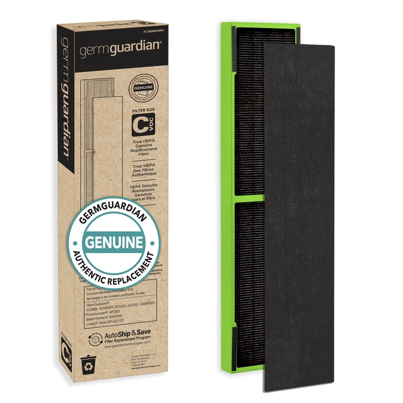 Germ Guardian Filter C Toxin Clear HEPA Genuine Replacement Filter, Removes 99.97% of Pollutants, Common VOCs, Household Toxins, for AC5000, AC5250, AC5300, AC5350, CDAP5500, Black/Green, FLT5000VO