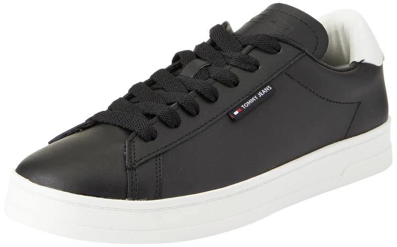 Tommy Jeans Men's Cupsole Leather Trainers, Black (Black), 9 - Image 1