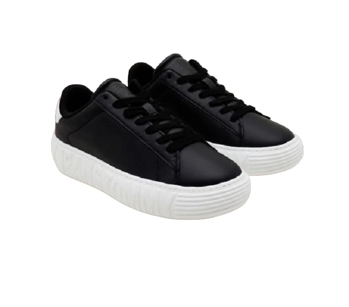Tommy Jeans Women's Tjw Leather Cupsole Ess En0en02507 Cupsole Sneaker, Black, 4 UK