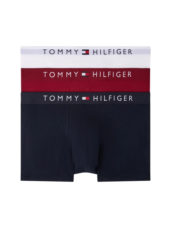 Tommy Hilfiger Men's 3 Pack Trunks Underwear, Multicolor (Des Sky/White/Rouge), L