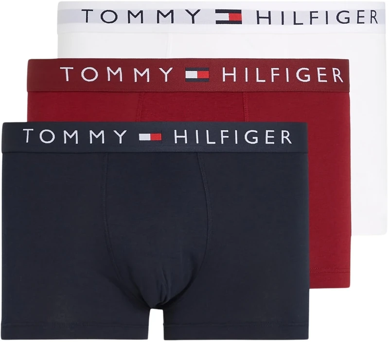 Tommy Hilfiger Men’s 3 Pack Trunks Underwear, Multicolor (Des Sky/White/Rouge), M