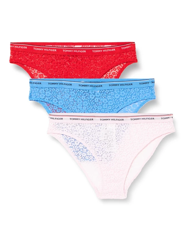 Tommy Hilfiger Women's 3 Pack Bikini Lace (Ext Sizes) Uw0uw04897 Bikini Panties, Red (Fierce Red/Blue Spell/Pearly Pink), XL