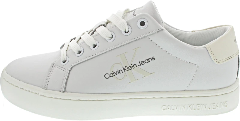 Calvin Klein Jeans Women Cupsole Trainers Classic Laceup Shoes, White (Bright White/Creamy White), 37