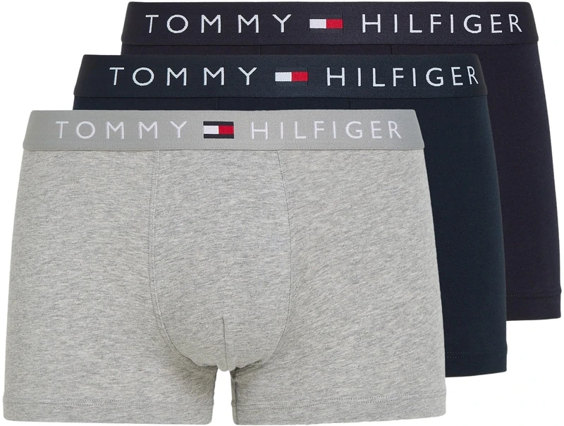 Tommy Hilfiger Men’s 3 Pack Trunks Underwear, Multicolor (Des Sky/Grey Htr/Des Sky), XXL