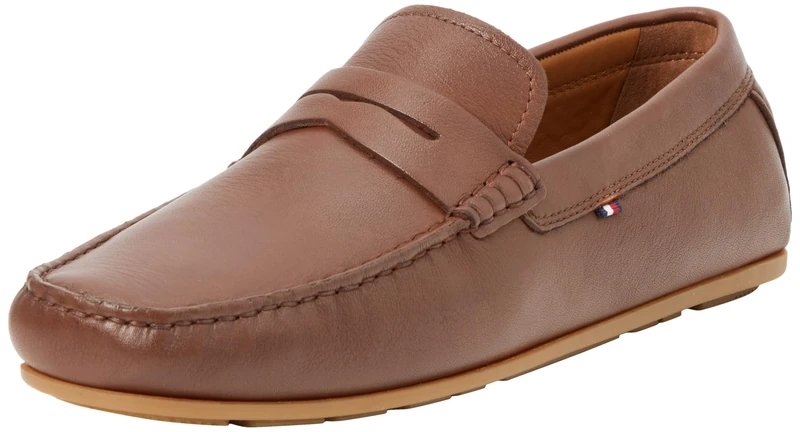 Tommy Hilfiger Men Loafers Casual Leather Driver, Brown (Winter Cognac), 46