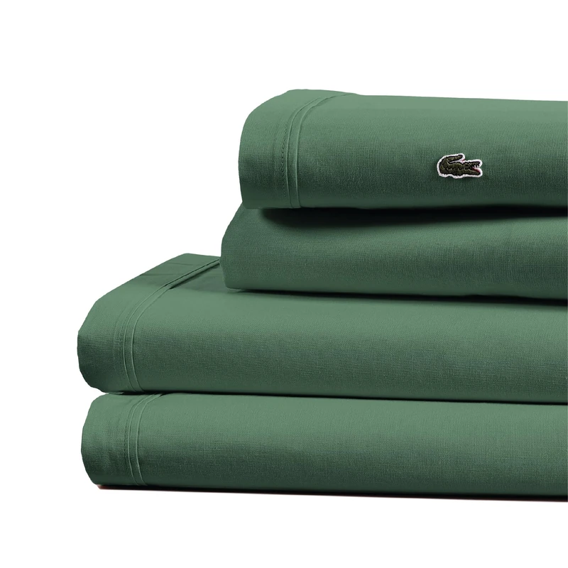 Lacoste 100% Cotton Percale Duvet Cover Set, 4 Piece Bedding Set, Fresh, Crisp, Matte, Durable, Oeko-Tex Certified, Solid, Green, King