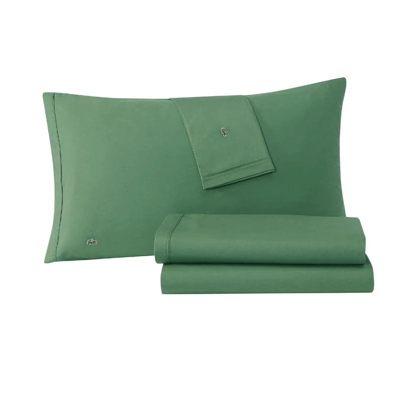 Lacoste 100% Cotton Percale 4-Piece Sheet Set – Cool, Crisp, Matte, and Durable, Oeko-Tex Certified – Solid, Green, California King