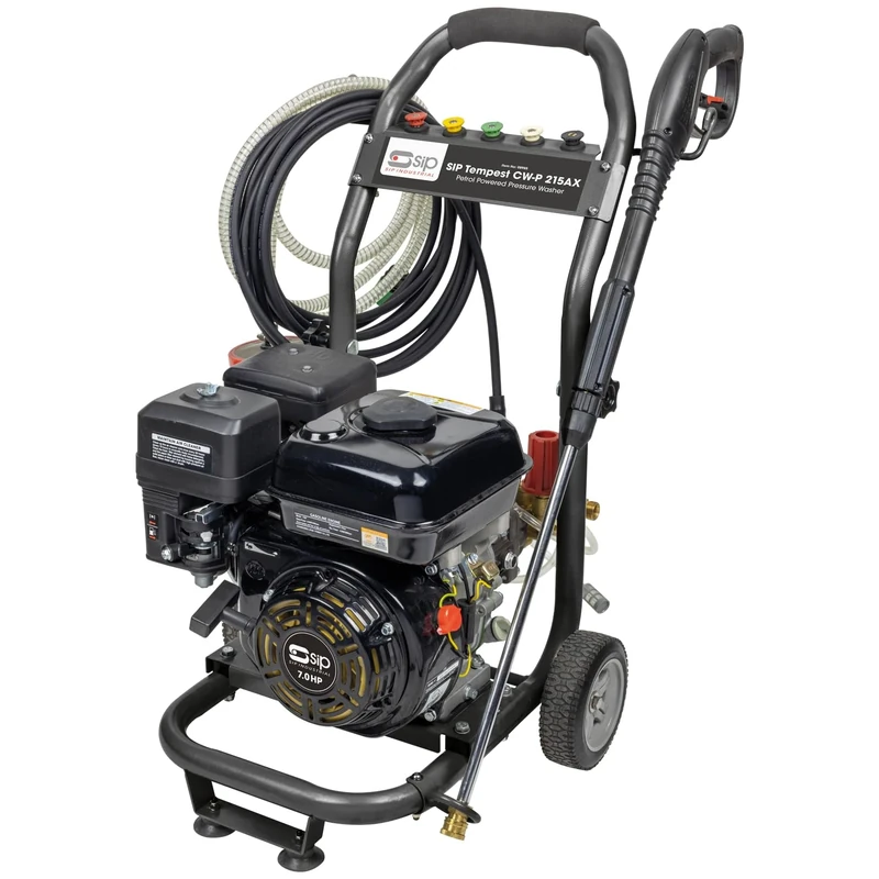 SIP TEMPEST CW-P 215AX Petrol Pressure Washer, 7hp 216 bar 522L/h Portable Jet Wash with 7.5m Hose