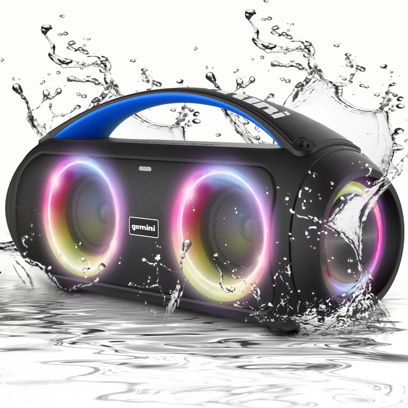 Gemini Sound GGO-230L 50W Bluetooth Speaker Boombox: Portable Wireless IPX5 Waterproof Speaker with FM Radio, LED Party Lighting, Power Bank, and Long-Lasting Rechargeable Battery