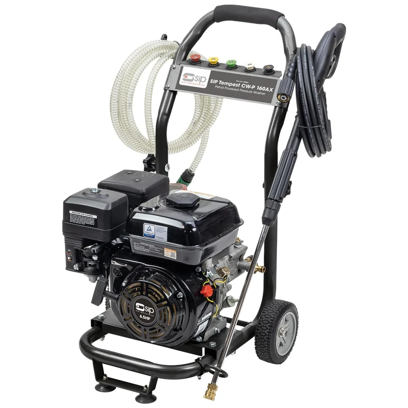 SIP TEMPEST CW-P 160AX Petrol Pressure Washer, 6.5hp 162 bar 402L/h Portable Jet Wash with 7.5m Hose