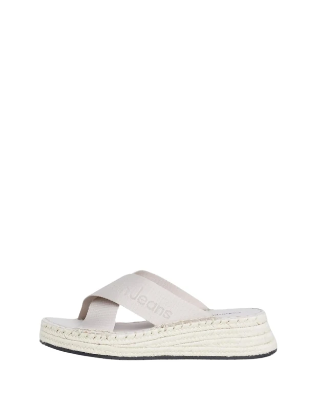 Calvin Klein Jeans Women's Sporty Wedge Rope Sandal MR Wedge Sandal, Triple Eggshell, 6