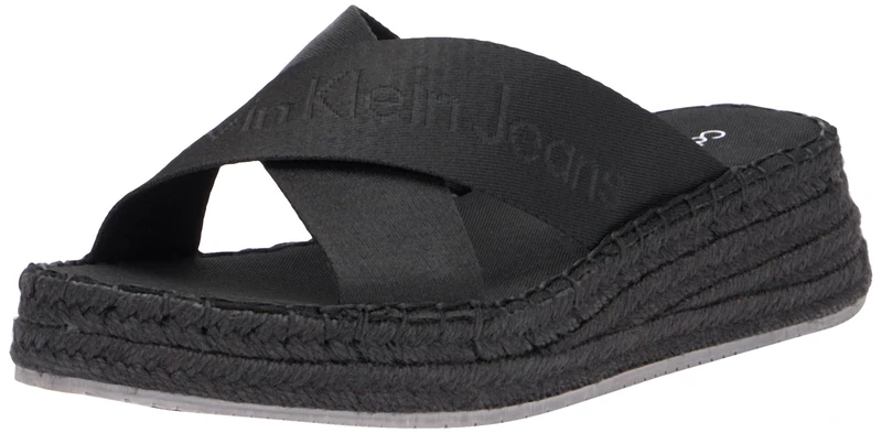 Calvin Klein Jeans Women's Sporty Wedge Rope Sandal MR Wedge Sandal, Triple Black, 6