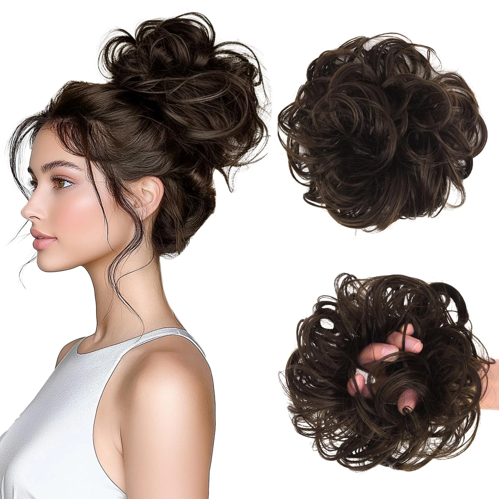Vlasy Messy Bun Hair Piece for Women,Curly Wavy Hair Scrunchies Bun Extensions Hairpieces,Synthetic Hair Chignons Accessories Updo for Girls(6#,55g)