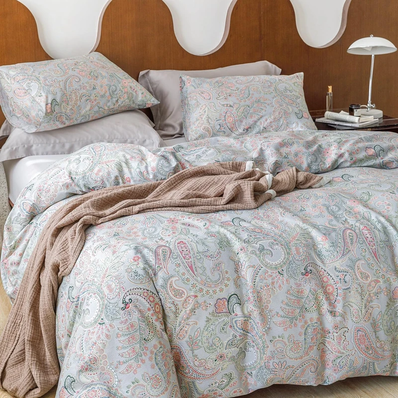 SUSYBAO Pink Paisley Duvet Cover King 100% Cotton 3 Pieces Set 1 Bohemian Floral Duvet Cover with Zipper Ties 2 Pillowcases Farmhouse Soft Flower Boho Bedding Set Breathable