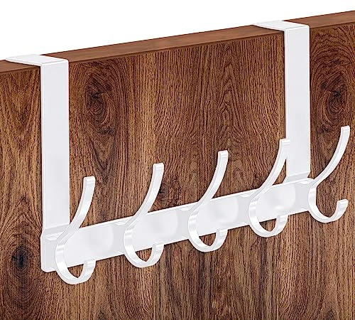 MIVITOOM Door Coat Rack for Hanging, White Door Hook Rail for Hanging with Non-Slip, No Drilling for Clothes Hooks, Towel Holder, Coat Hook Door for Kitchen, Bathroom, Bedroom