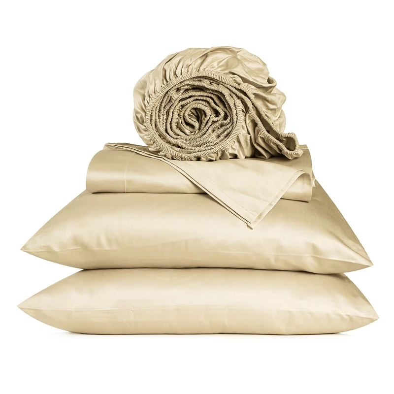 URBANHUT 100% Cotton Sheets California King Size, 4 Piece Hotel Style Sheet Set for Cal King Size Bed, Sateen Weave Sheets, 16'' Elasticized Deep Pocket - Sand