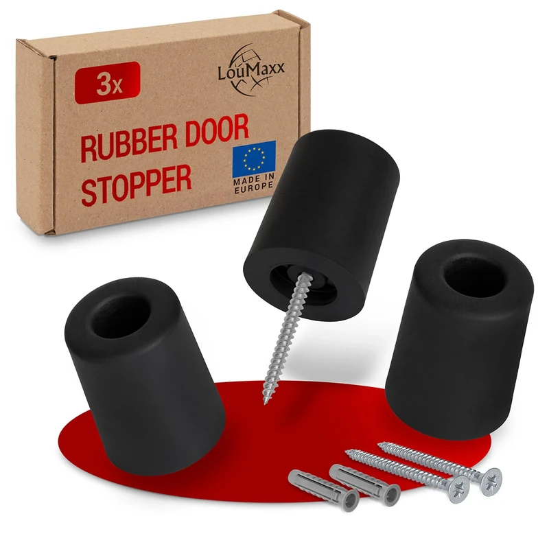 LouMaxx Rubber Screw-On Floor Door Stopper - Black 40mm x 50mm