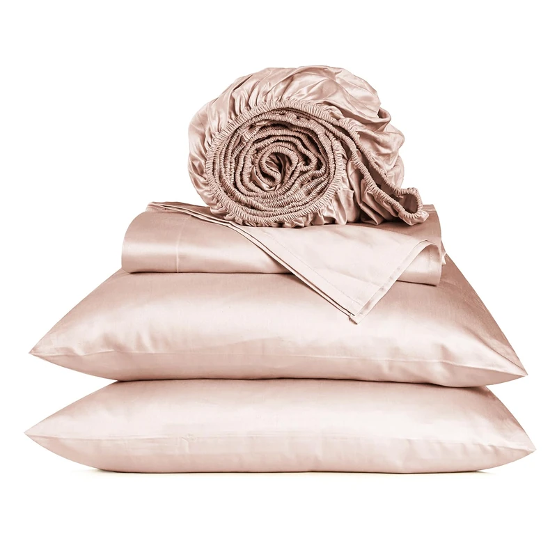 URBANHUT 800 Series 100% Cotton Twin Size Sheets, Luxury 4 Piece Twin Bedsheets, Hotel Sheets Sateen Finish - Better Than Egyptian, 14" Elasticized Deep Pocket - Blush Pink