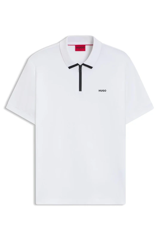 HUGO Mens Dalomino Contrast-Logo Polo Shirt in Cotton piqué White