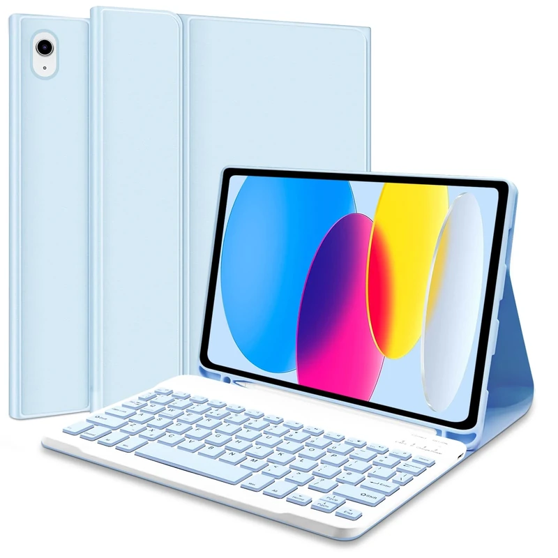Case with Keyboard for iPad 11th 10th Generation, UK layout Keyboard Case for 10th Gen 2022, Slim Smart Case with Detachable Bluetooth Keyboard and Pencil Holde for iPad 11-inch A16 2025, Blue