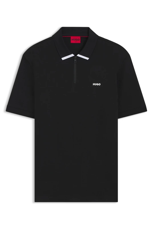 HUGO Mens Dalomino Contrast-Logo Polo Shirt in Cotton piqué Black