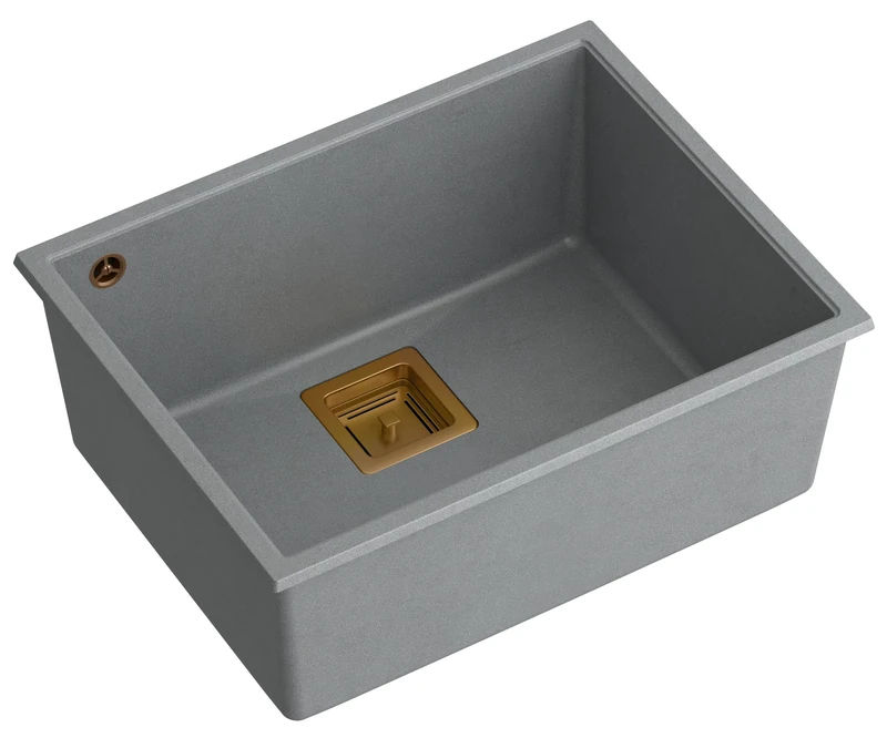 Quadron Single Bowl Granite Sink, Kitchen, Size 55 x 42 x 22.5 cm, Colour: Grey & Copper, David 50 Single Bowl Kitchen Sink, Granite Sink, with Manual Siphon