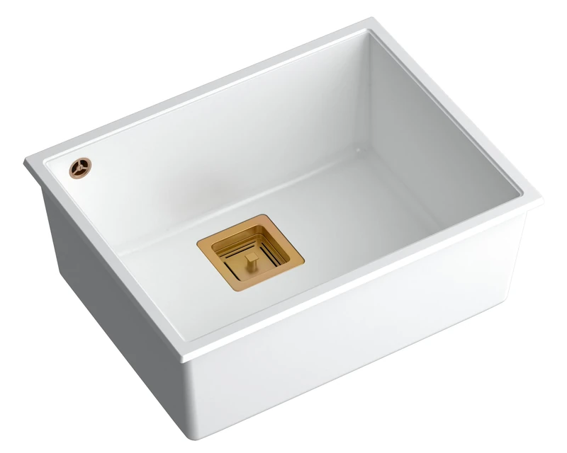 QUADRON David 50 Single Bowl Granite Kitchen Sink with Manual Siphon Size 55 x 42 x 22.5 cm White & Copper