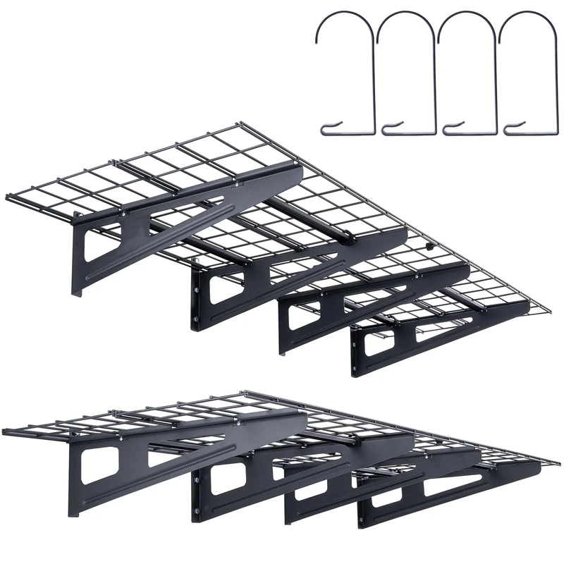 VEVOR 2 Pack 6 x 2 ft Heavy Duty Garage Shelves Wall Mounted, 1000 lbs Load Capacity, Black, Steel, Garage Storage Rack, Bracket Shelf, 72x24 inches, Tool Organization, Workshop Storage