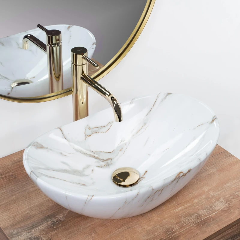 Rea REA-U5063 Bathroom Sink Made of Ceramic Royal Mini Shiny Aiax-Stone imitation-REA-U5063, White