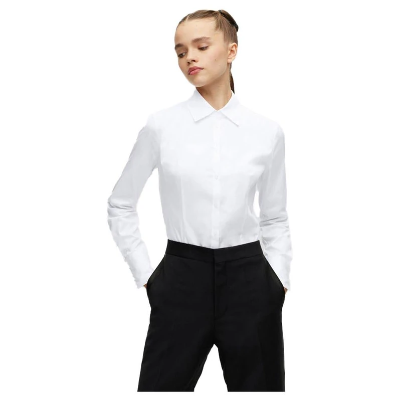 HUGO Women's The Fitted Shirt Blouse, White100, 50