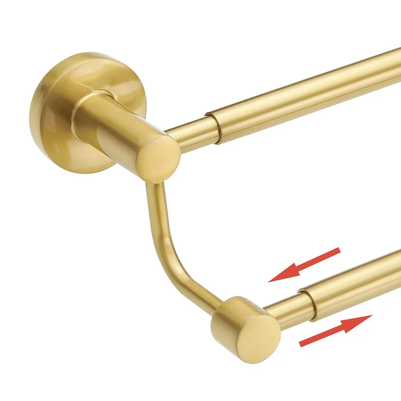 BESy Adjustable 16.5-28.5 Inches Double Bath Towel Bar for Bathroom SUS304 Stainless Steel Towel Holder, Hotel Style Wall Mount with Screws Hand Towel Bar，Towel Rack Rod Hanger, Brushed Gold Finish