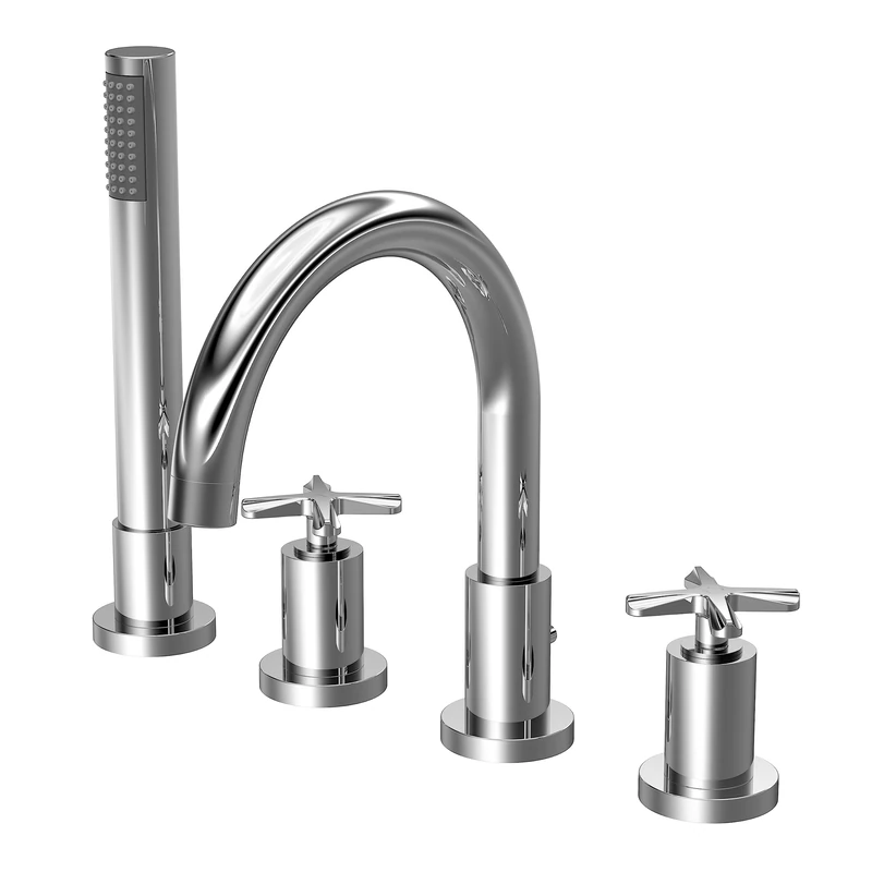 nuie CLX334S Aztec Modern Bathroom Deck Mounted 4 Tap Hole Bath Mixer Tap with Shower Kit, 255mm, Chrome