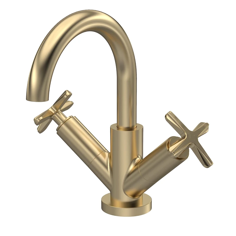 nuie CLX815 Aztec Modern Bathroom Deck Mounted Mono Basin Mixer Tap with Push Button Waste, 227mm, Brushed Brass