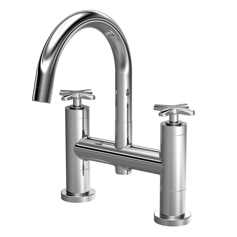 nuie CLX353 Aztec Modern Bathroom Deck Mounted Bath Filler Tap, 235mm, Chrome