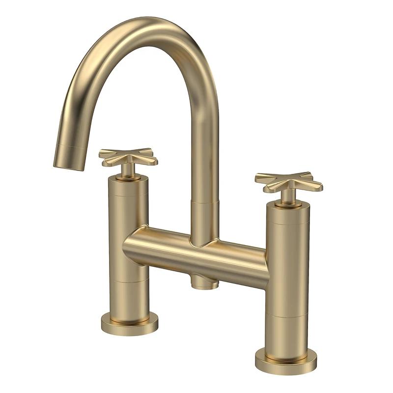 nuie CLX853 Aztec Modern Bathroom Deck Mounted Bath Filler Tap, 235mm, Brushed Brass