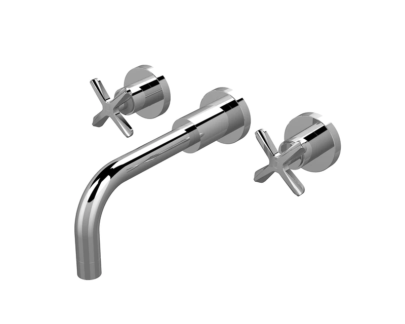 nuie CLX317 Aztec Modern Bathroom Wall Mounted 3 Tap Hole Basin Mixer Tap, 202mm, Chrome