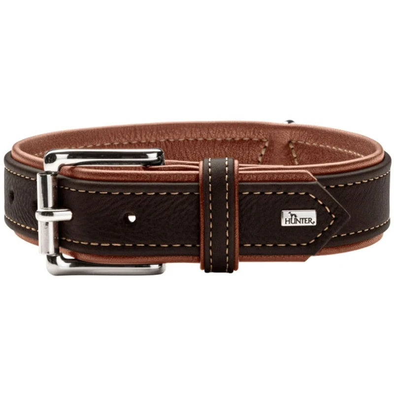 HUNTER Canadian UP Dog Collar Colour: Black/Cognac Soft Smooth Leather Classic Fur Friendly Sustainable Made in Germany Size: 65