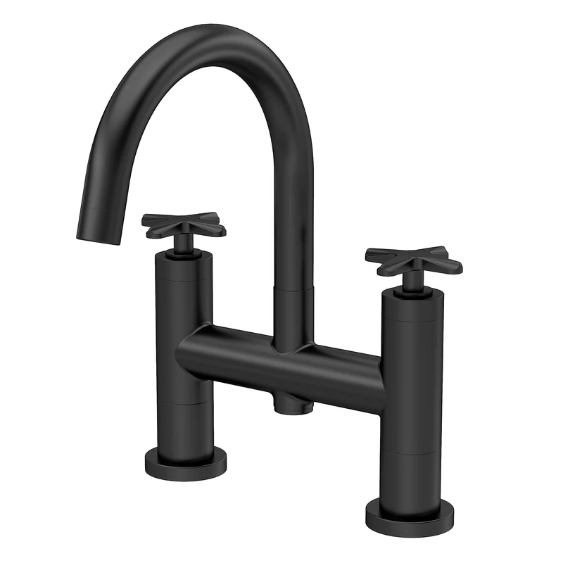 nuie CLX453 Aztec Modern Bathroom Deck Mounted Bath Filler Tap, 235mm, Matt Black