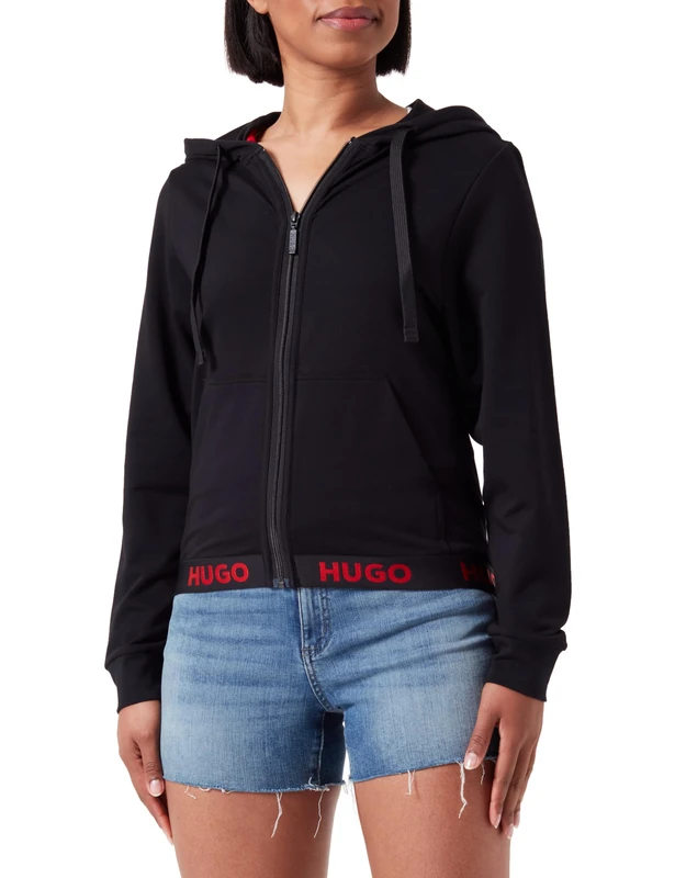 HUGO Women's Sporty Logo_Jacket Loungewear, Black1, L