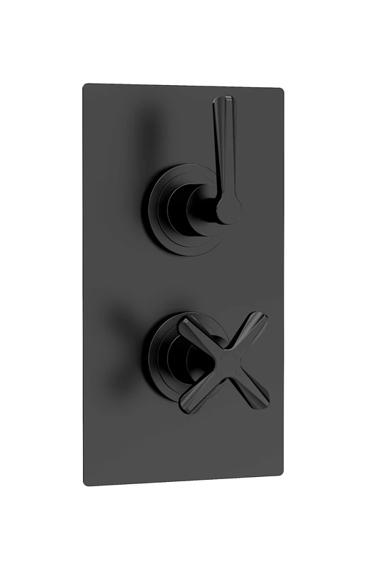 nuie CLL4207 Aztec Twin Concealed Thermostatic Shower Valve with Diverter-2 Outlets, 215mm, Matt Black