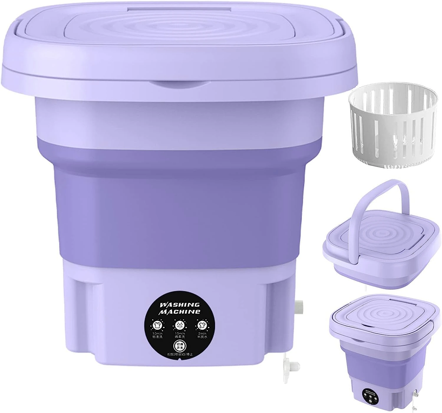 Portable Washing Machine, Foldable Mini Small Washer for Baby Clothes, Underwear or Small Items, Washing Machine with Drain Basket for Travelling, Camping, Apartment, Dorm, Purple