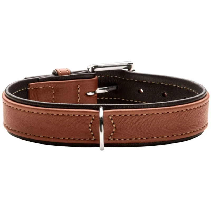 HUNTER Canadian UP Dog Collar, Colour: Cognac/Black, Soft, Supple Leather, Classic, Fur Friendly, Sustainable, Made in Germany, Size: 45