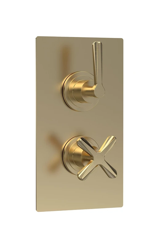 nuie CLL8210 Aztec Twin Concealed Thermostatic Shower Valve-1 Outlet, 215mm, Brushed Brass