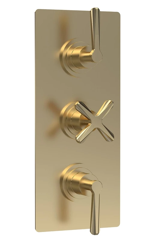 nuie CLL8023 Aztec Triple Concealed Thermostatic Shower Valve with Diverter-3 Outlets, 280mm, Brushed Brass